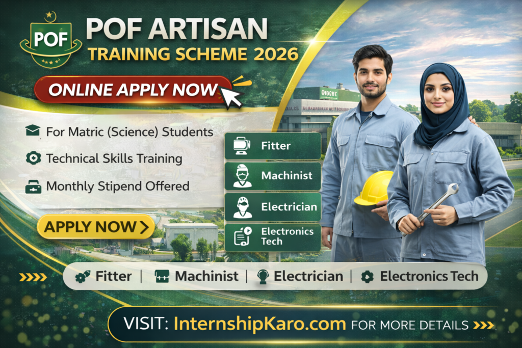 POF Artisan Training Scheme 2026 – Online Apply For Pakistan Ordnance Factories Recruitment